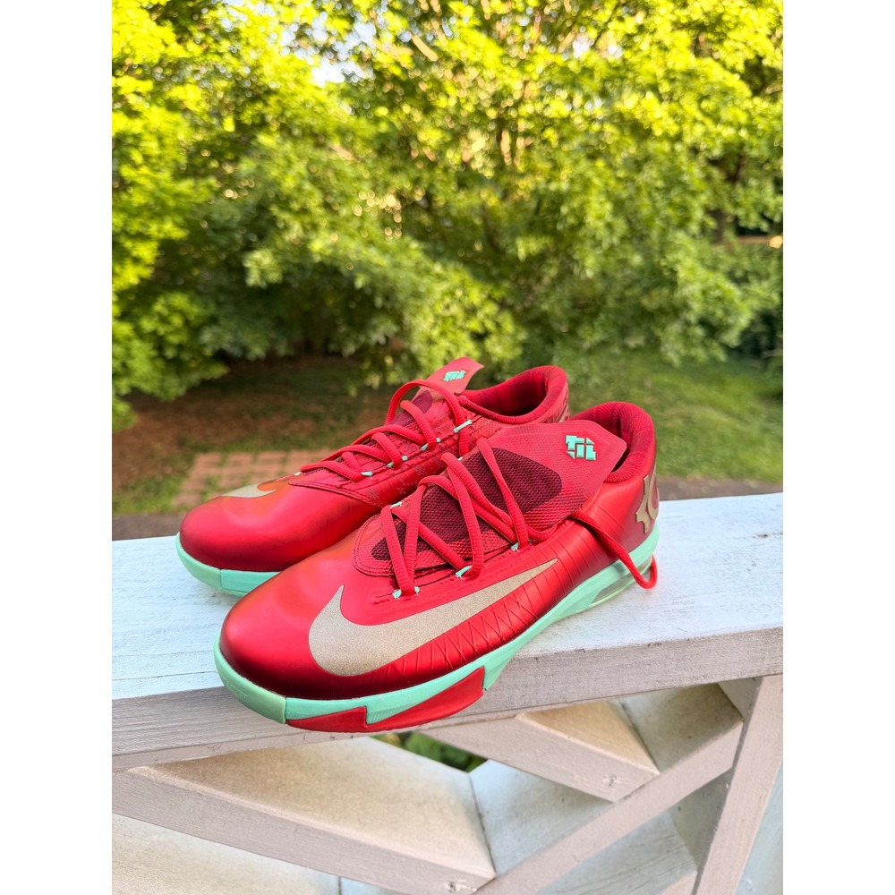 Nike KD 6 Christmas Light Crimson Metallic Gold Green Glow 599424-601 Mens